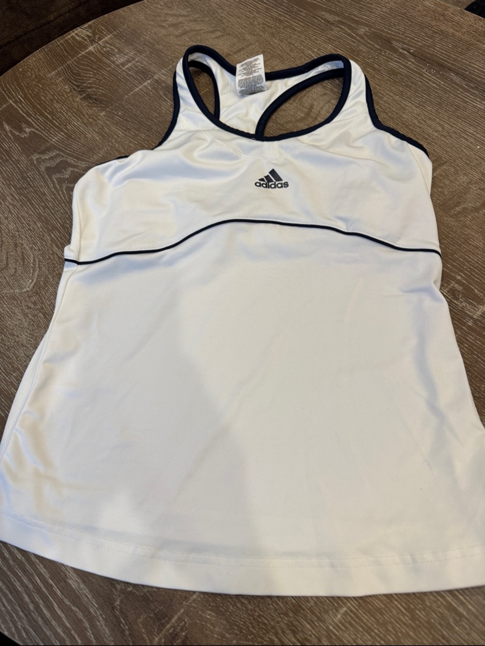 adidas White Athletic Racerback Tank with Navy Trim